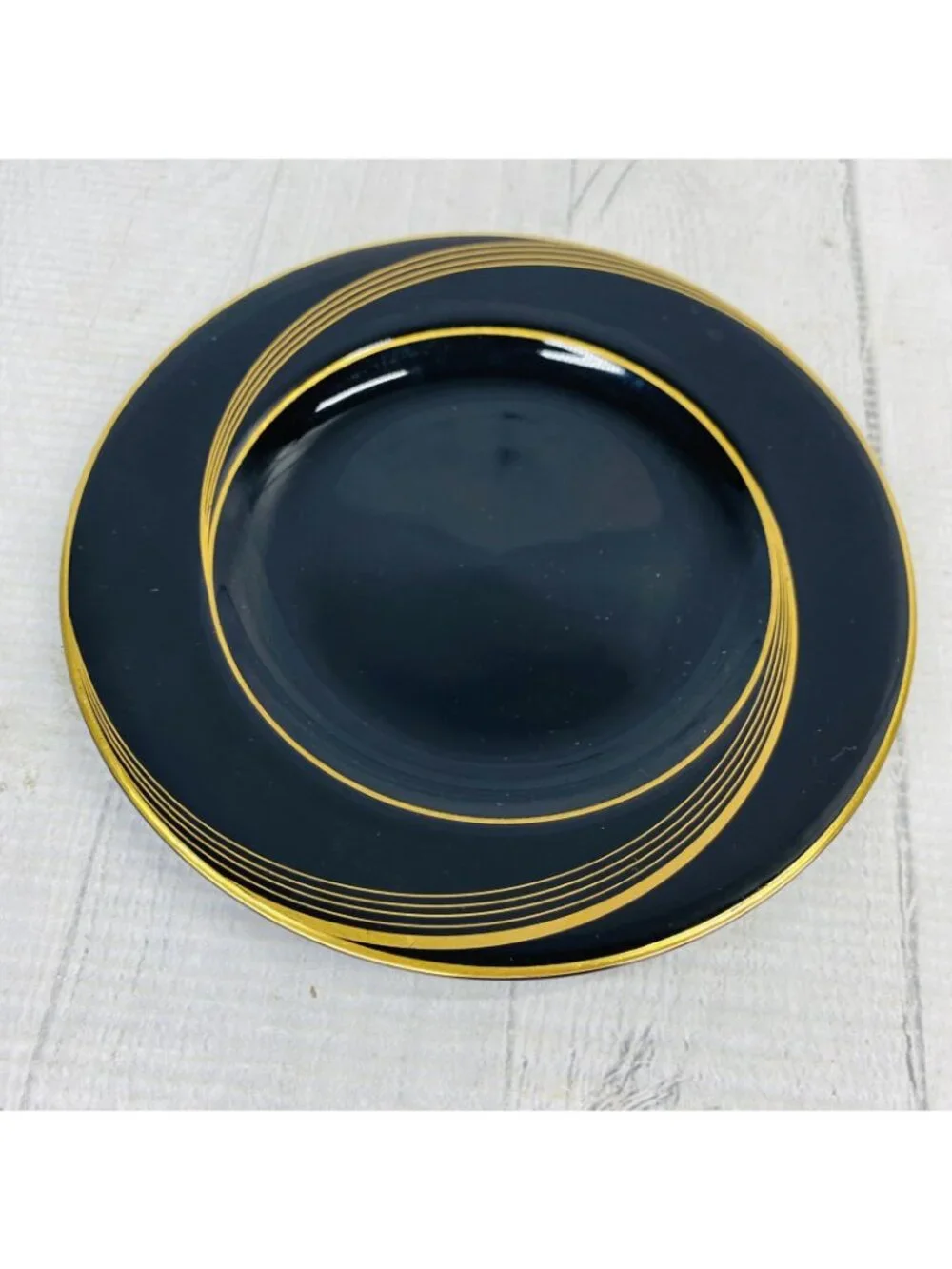 Nikko CITY LIGHTS Bone China Black Body Gold Swirl Inner Bread Side Plate Set 5